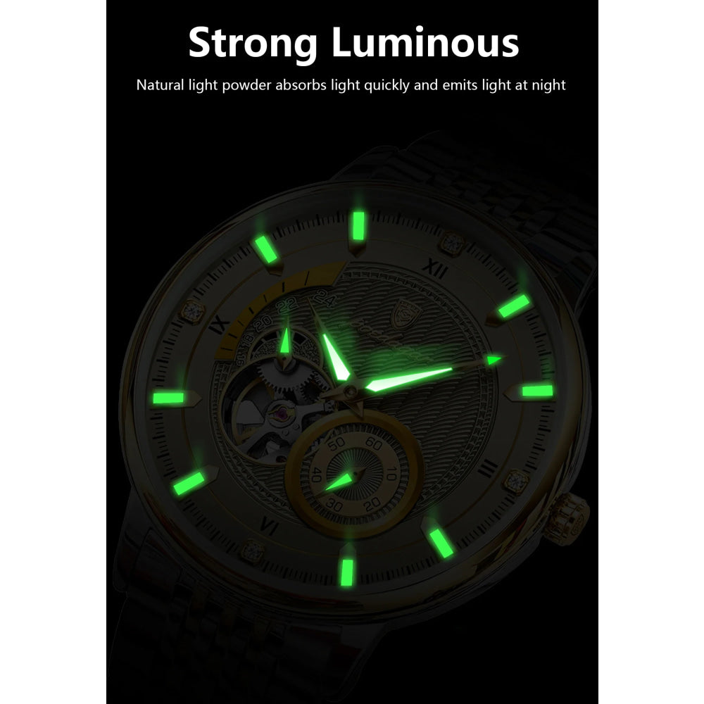 POEDAGAR Top Luxury Man Wristwatch Luminous Hollow Tourbillon Stainless Steel Men Clock Mechanical Automatic Men's Watches Reloj