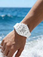 GUESS Watches for Men Original Luxury Skeleton White Tonneau Multifunction Quartz Chronograph Silicone Strap Fashion Sport Wrist