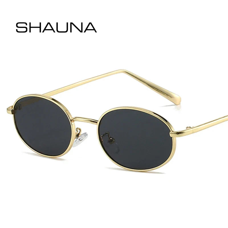 SHAUNA Gafas de sol retro con montura metálica ovalada pequeña para mujer UV400 Gafas de sol punk para hombre