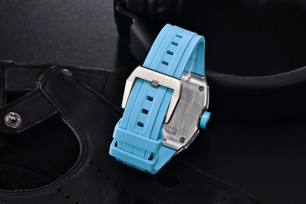 PAGANI DESIGN skeleton Watch Sapphire YS012 Automatic Men’s Quartz Watch Silicone Square Clock Waterproof Relogio Masculino