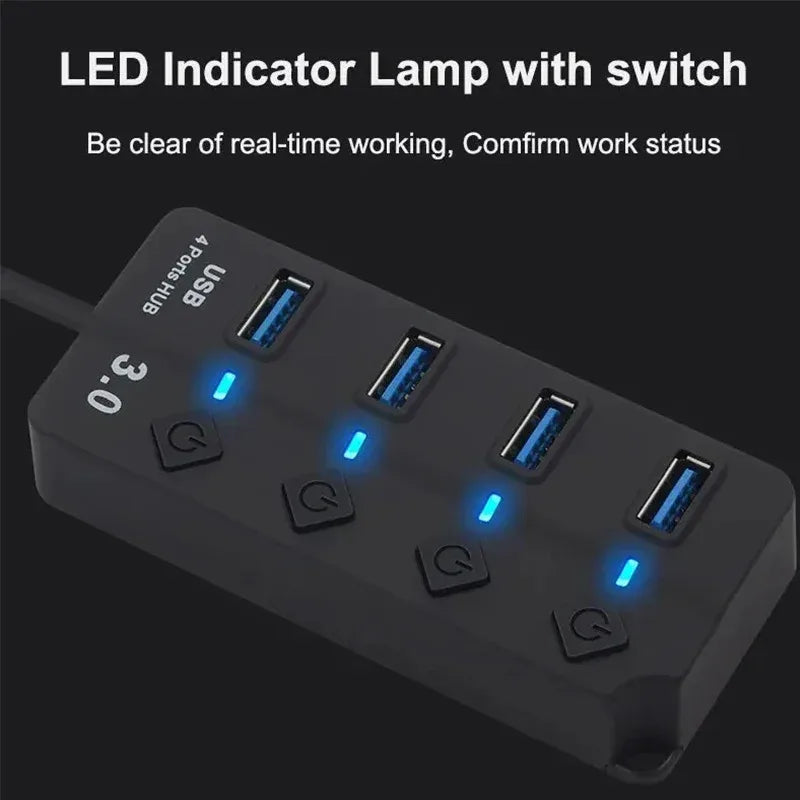 USB3.0 HUB 4 en 1 7 en 1USB Splitter 2.0 Adaptador USB Extensor de interruptor de alimentación independiente multipuerto Cable de 30 CM