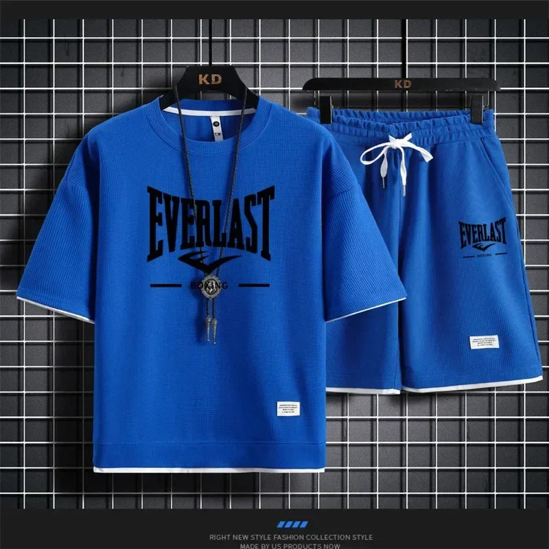 2026 Men's summer suit high quality round neck men's T-shirt 2 pieces shorts running quick dry leisure quick dry.
