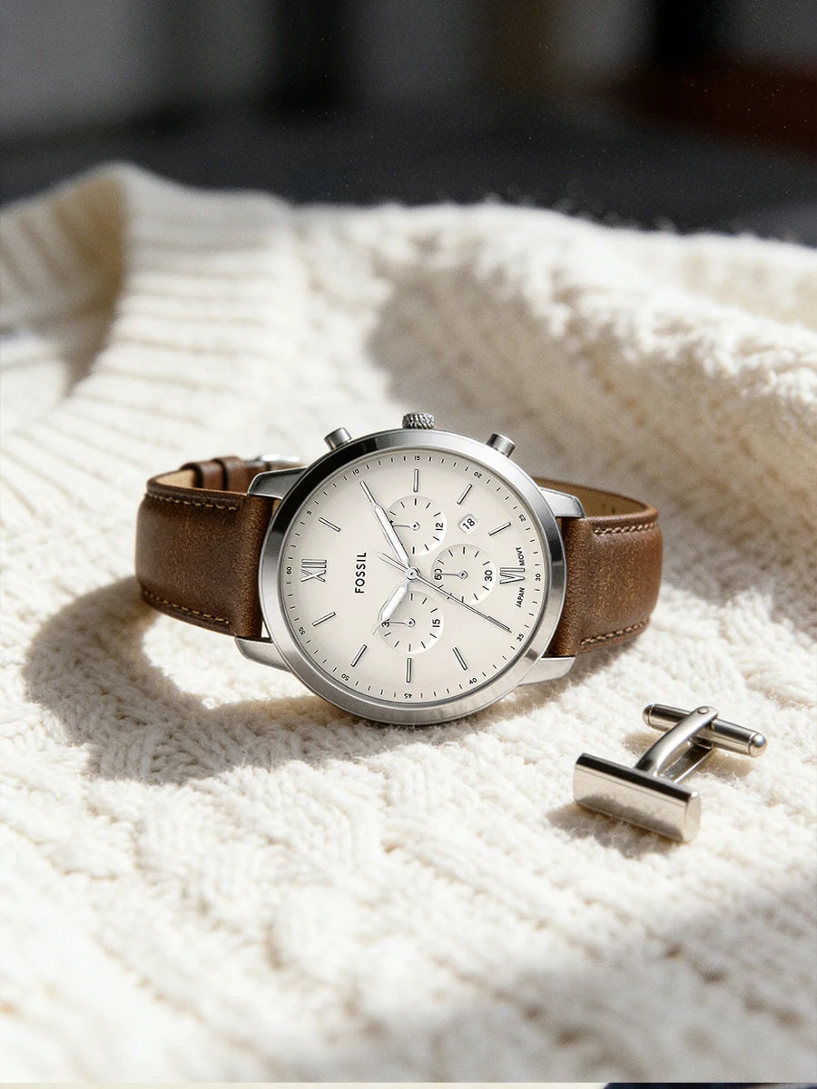 Fossil FS5380 Men's Watch Neutra Chronograph Quartz Leather Strap Vintage Casual Business Wristwatch for Men