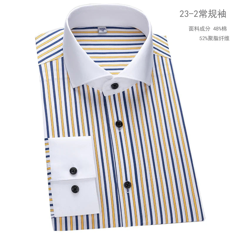 Men's French cufflink shirt with slim fit and contrasting color collar, Windsor collar, striped formal long sleeved shir