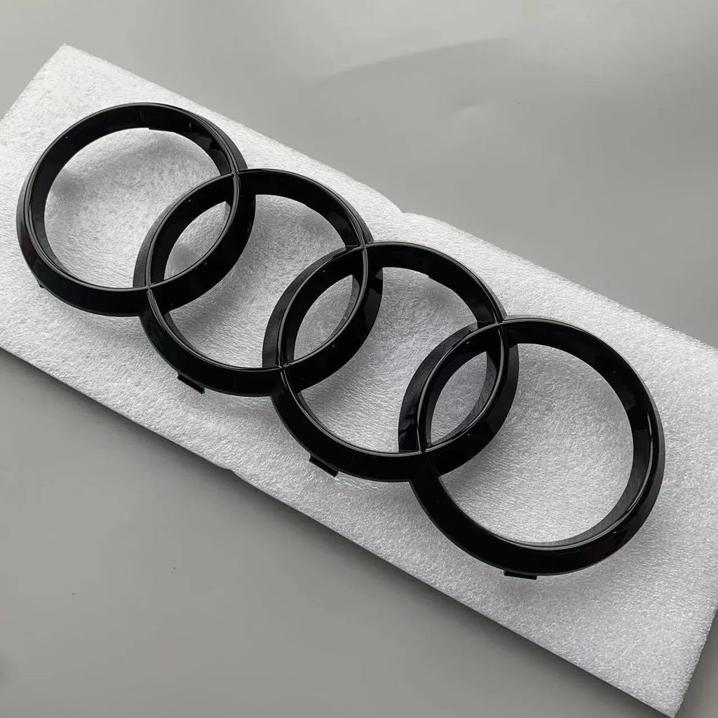 ABS 4-Ring Bright Black Car Hood Front Grill Emblem Rear Trunk Badge V6T Sticker Modified Accessories for Audi S4 2020-2024
