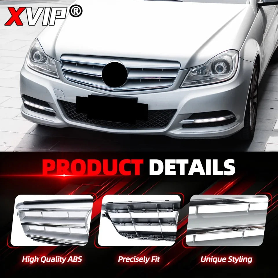 XVIP Chrome Silver Sport Style Racing Grille Bumper Grill For Mercedes Benz C-Class W204 2008-2014 C180 C200 C250 C280 C300 C350