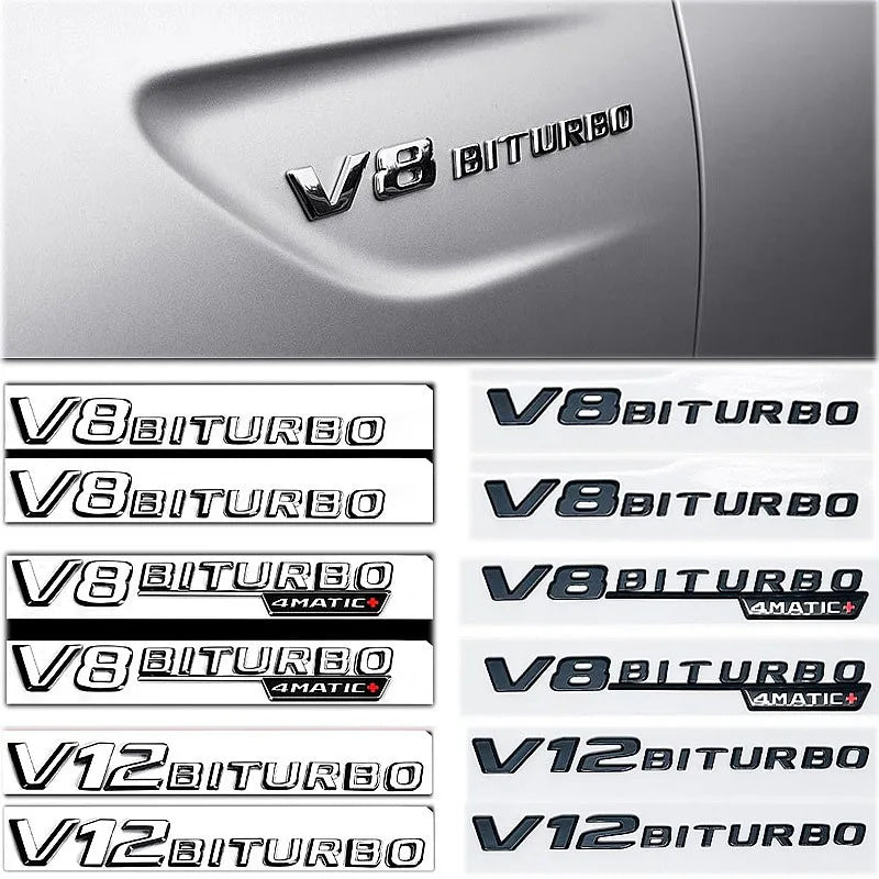 Universal V8 BITURBO 4MATIC+ Car Fender Emblem Badge for Mercedes Benz W220 W201 W222 W204 W176 W124 W212 W213 W177 - Vehicle Ac