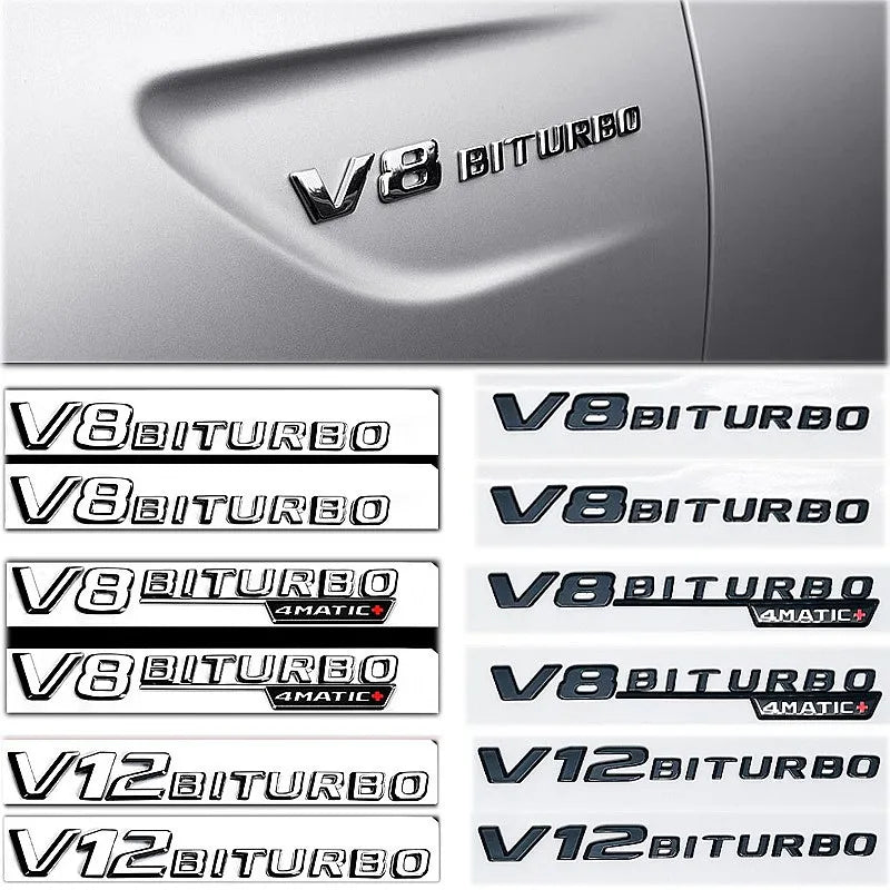 Universal V8 BITURBO 4MATIC+ Car Fender Emblem Badge for Mercedes Benz W220 W201 W222 W204 W176 W124 W212 W213 W177 - Vehicle Ac