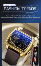SANDA 6163 Fashion Trend Men's Quartz Watch Fashion Square Watch Countdown Sports Waterproof Dual Display Digital Men's Watches