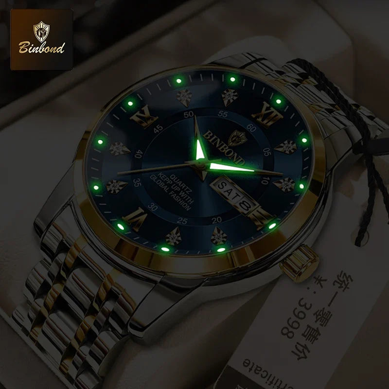 BINBOND Top Brand Luxury Fashion Watch Men 3ATM Waterproof Date Clock Sport Watches Mens Quartz Wristwatch Relogio Masculino
