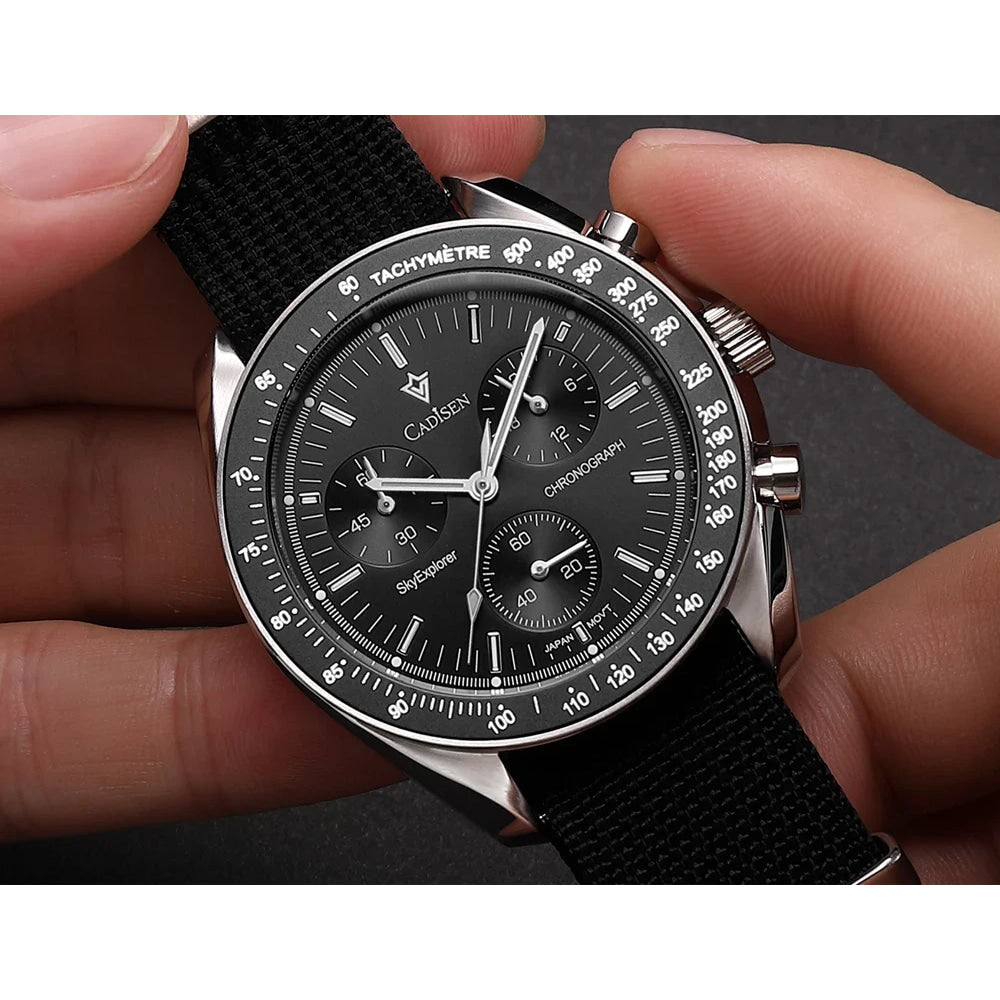 CADISEN New Men's Watches Luxury Quartz Wrist Watch For Men Sapphire AR Coated Crystal Canvas VK68 Speed Chronograph Automatic