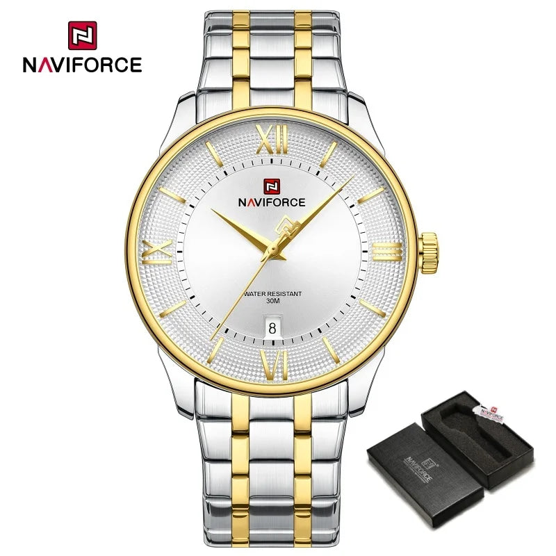 NAVIFORCE Men's Watch Classic Stainless Steel Strap 3ATM Waterproof Calendar Minimalist Dial Men's Chronograph Watch NF9272S