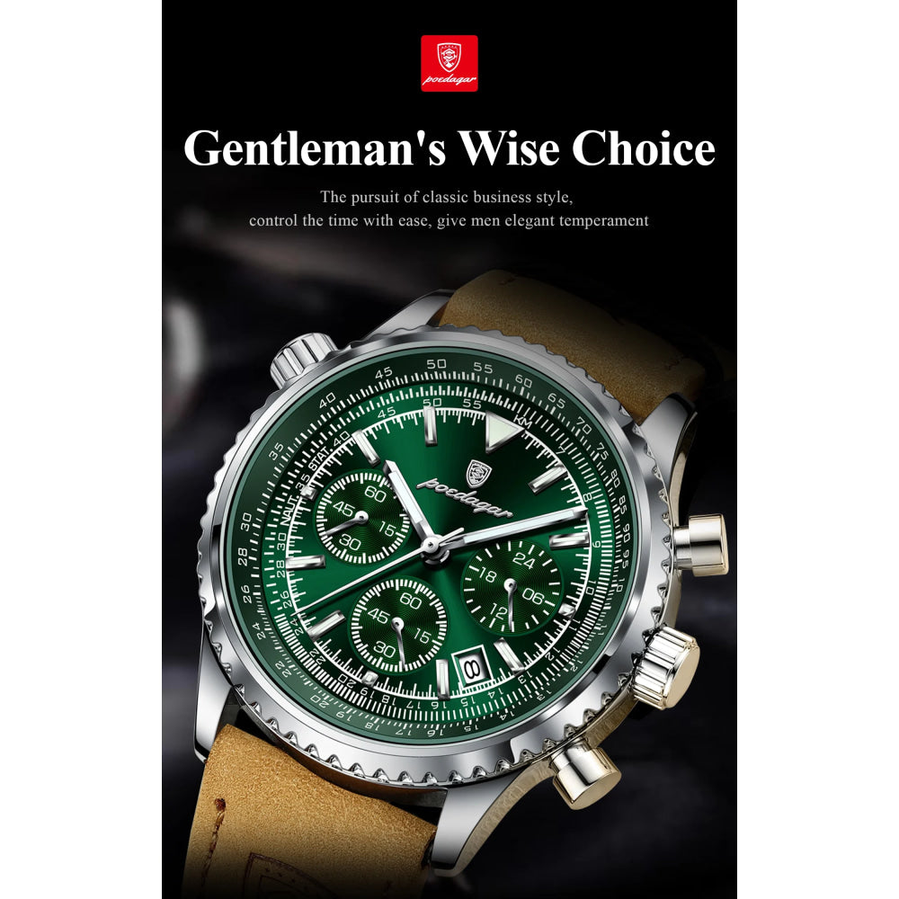 POEDAGAR Luxury Man Watch Quartz Waterproof Luminous Date Chronograph Leather Men Wristwatch Military Sports Men's Watches Reloj