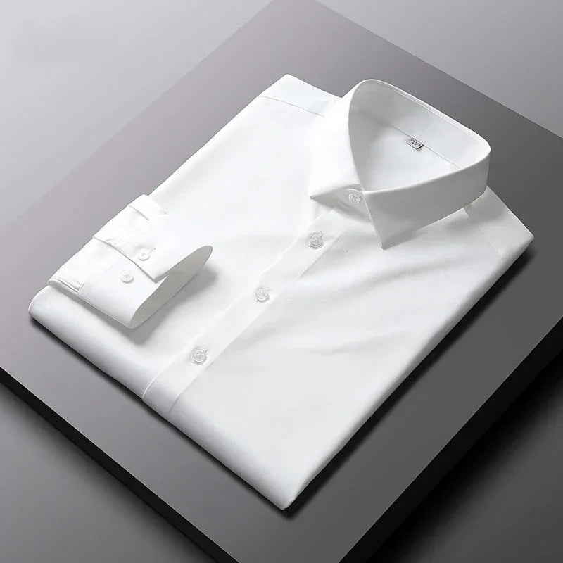 Camisa de color sólido de manga larga informal y de moda para hombre Top de negocios sin planchar y resistente a las arrugas