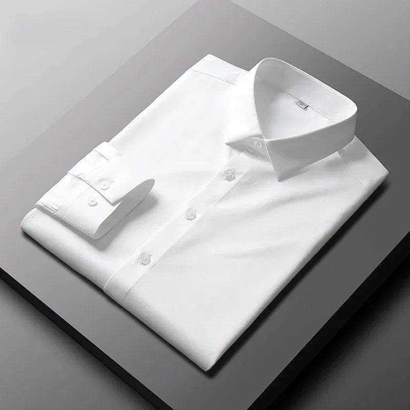 Camisa de color sólido de manga larga informal y de moda para hombre Top de negocios sin planchar y resistente a las arrugas