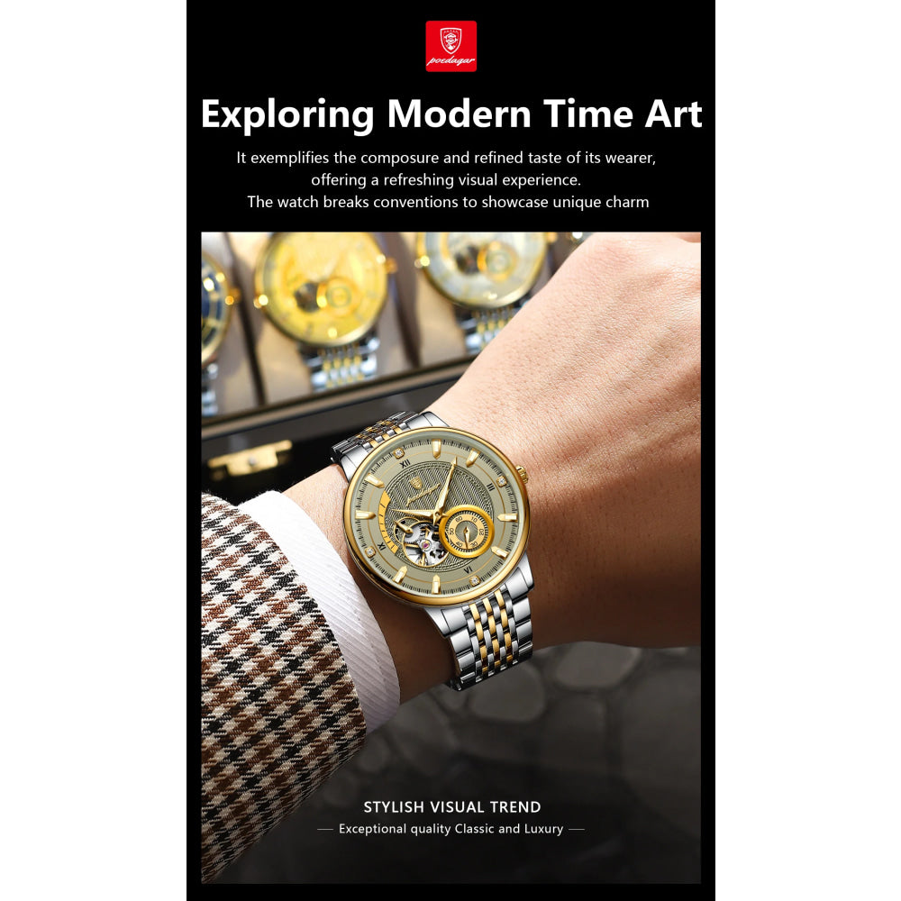 POEDAGAR Top Luxury Man Wristwatch Luminous Hollow Tourbillon Stainless Steel Men Clock Mechanical Automatic Men's Watches Reloj