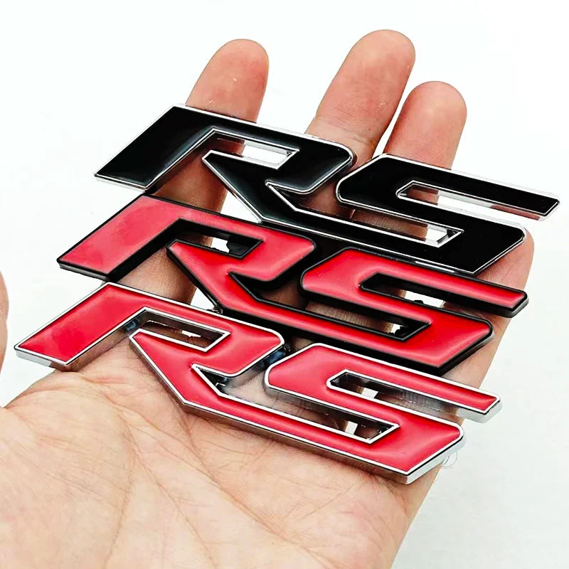 3D Metal RS Logo Sticker Front Grill Emblem Rear Trunk Badge For Chevrolet Onix Blazer lumina Camaro Cruze Monza Car Accessories