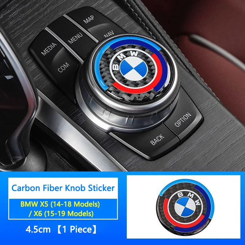 4.5CM 4.8CM Carbon Fibre Car Center Console Knob Stickers Decoration Accessories For BMW 1 2 3 4 5 6 Series GT Z4 X3 X4 X5 X6 X7