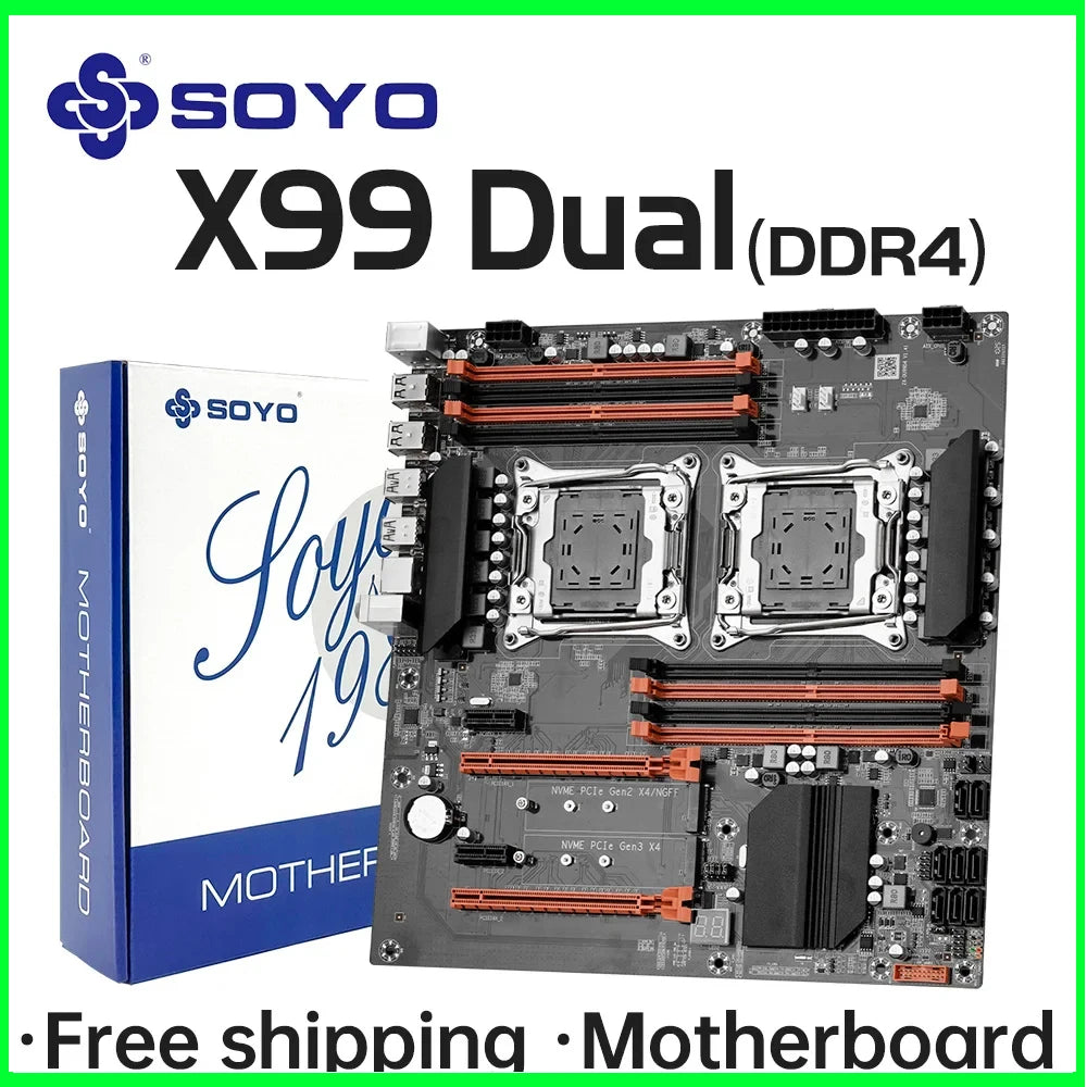 Placa base para juegos SOYO X99 de CPU Dual DDR4 M.2 NVME USB3.0 E-ATX LGA2011-3 compatible con componentes de ordenador de servidor de CPU Xeon E5 2680 V4