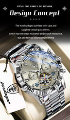 POEDAGAR Luxury Men Wristwatch Hollow Tourbillon Luminous Date Week Man Clock Automatic Mechanical Stainless Steel Men's Watches