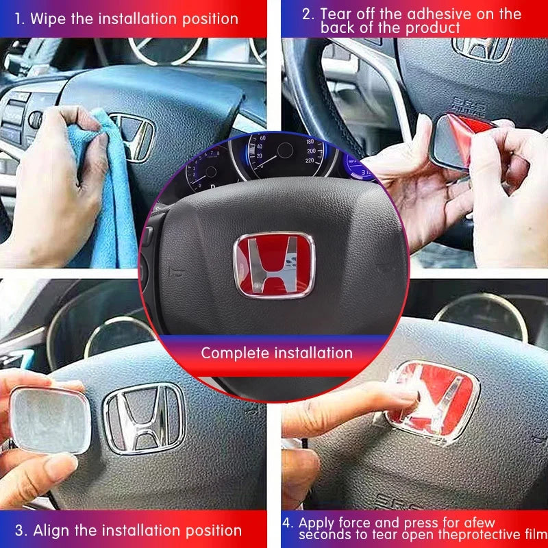 Car Steering Wheel Emblem H-Sticker For Honda Civic Accord City CRV Jade Fit Odyssey Hybrid Red Black Blue Interior Modification