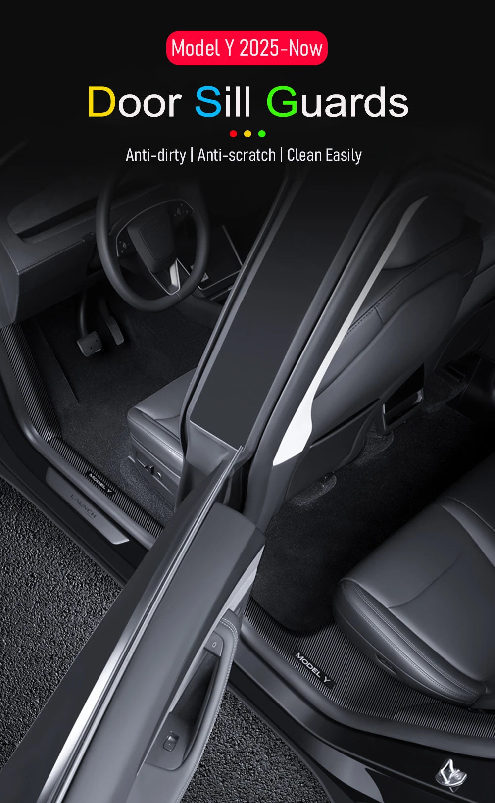 For Tesla Model Y Juniper 2025 2026 Front Rear Door Sill Guard Anti Scratch Dirt Resistant Threshold Strips Interior Accessories