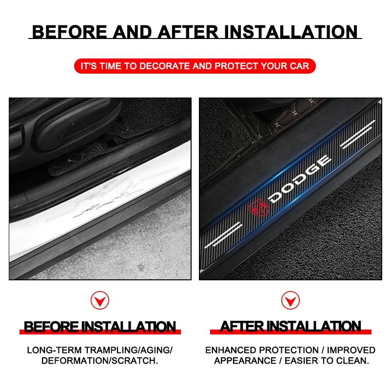 4Pcs Car Door Threshold Protector Sticker Emblem Decal Auto Accessories  For Dodge Durango Caliber Dakota Neon SXT Nitro Ram SRT