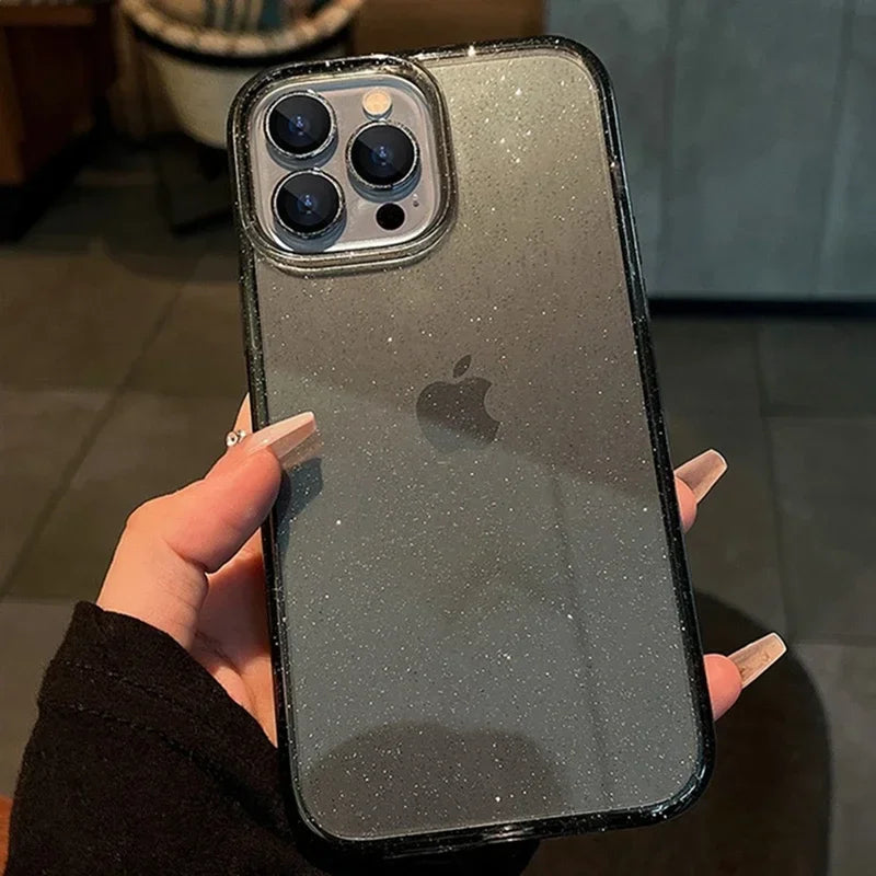 Nueva funda transparente de lujo con purpurina ostentosa para iPhone 16, 15, 14, 13, 12, 11 Pro Max Mini X XR XS, funda suave transparente de TPU a prueba de golpes
