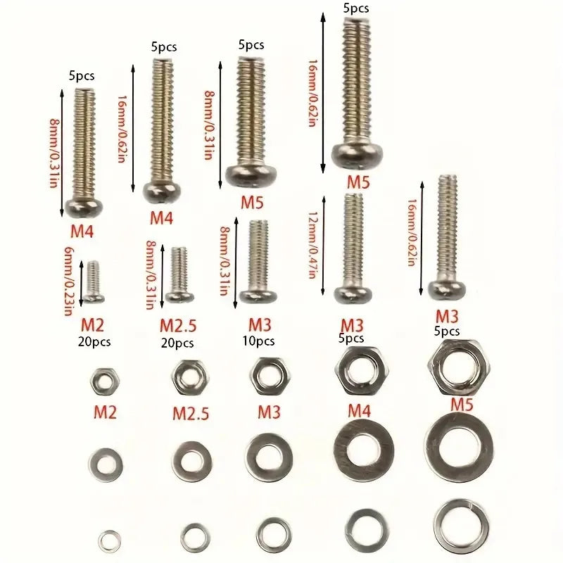 Kit surtido de tuercas y tornillos de acero inoxidable premium de 320 piezas: resistentes a la corrosión, tuercas a presión, tamaños M2 a M5 - Ideal para bricolaje,