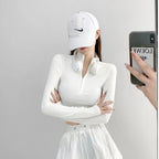 Solid Color Casual T-shirt Women Long Sleeve Turtleneck Crop Tops Sexy Simple Style Party Club 2023 Spring Summer New T-shirts