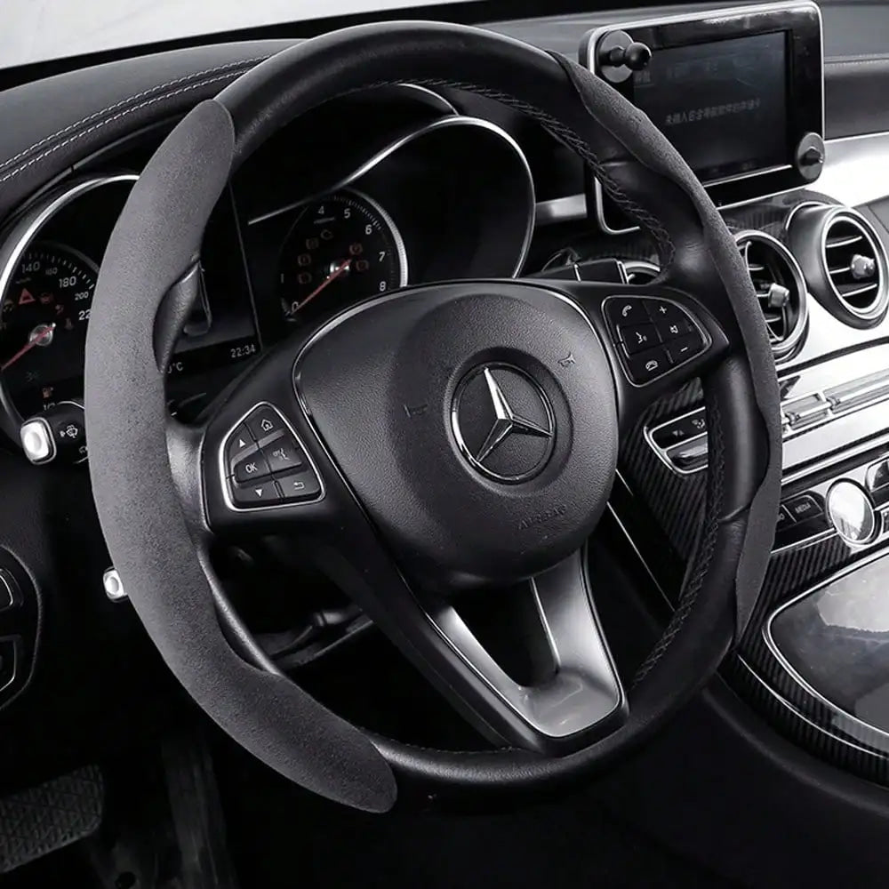 Universal Suede / Nappa Leather Car Steering Wheel Cover 38CM Breathable O/D Shape Protector Non-Slip Auto Interior Accessories