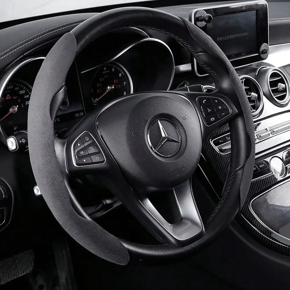 Universal Suede / Nappa Leather Car Steering Wheel Cover 38CM Breathable O/D Shape Protector Non-Slip Auto Interior Accessories