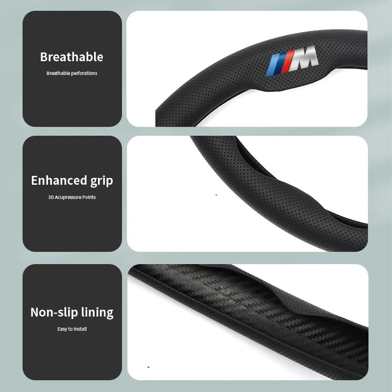 Perforated Breathable Leather Car Steering Wheel Cover Accessories For BMW E90 G80 M3 G30 M5 F82 F83 F20 F21 G42 F95 F96 G06 G07