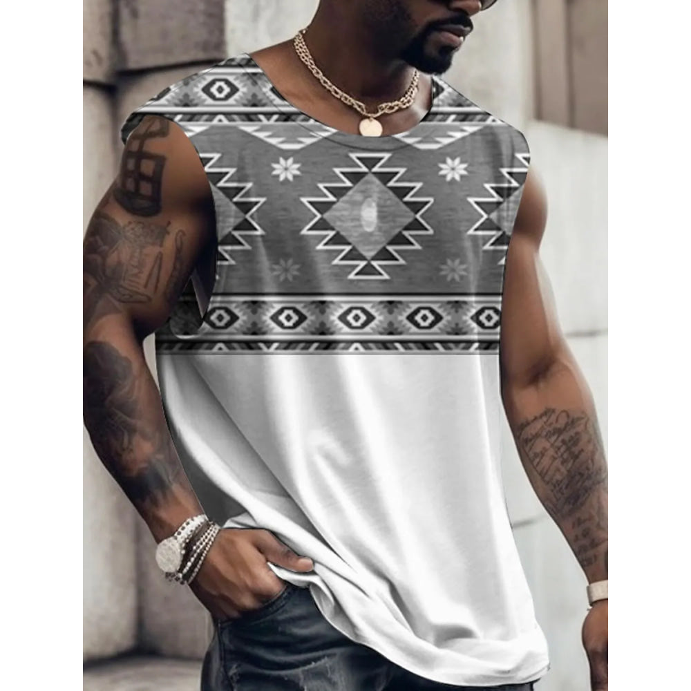 Summer New Men's Vest T Shirt Patterned Tribal Round Neck Clothing Daily Fitness Sports Vintage Sleeveless Printed Ethnic Tops