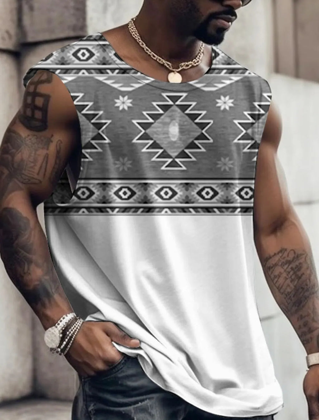 Summer New Men's Vest T Shirt Patterned Tribal Round Neck Clothing Daily Fitness Sports Vintage Sleeveless Printed Ethnic Tops