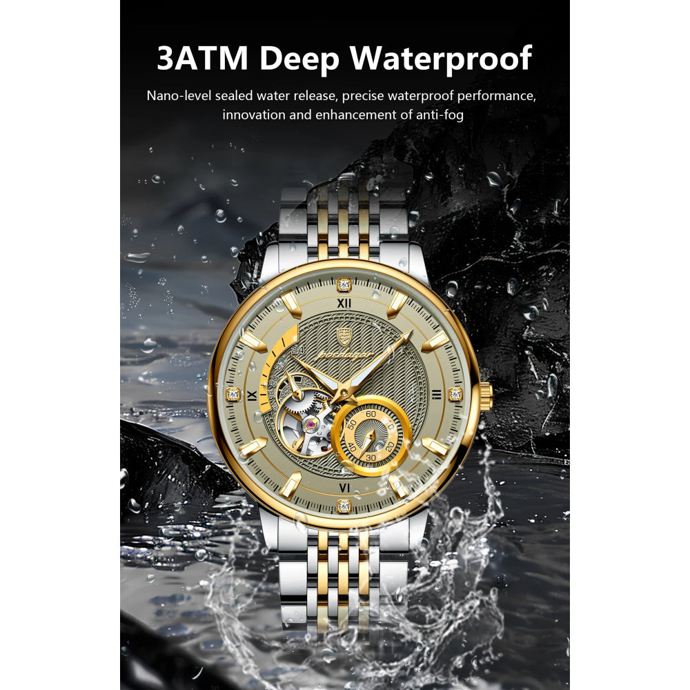 POEDAGAR Top Luxury Man Wristwatch Luminous Hollow Tourbillon Stainless Steel Men Clock Mechanical Automatic Men's Watches Reloj