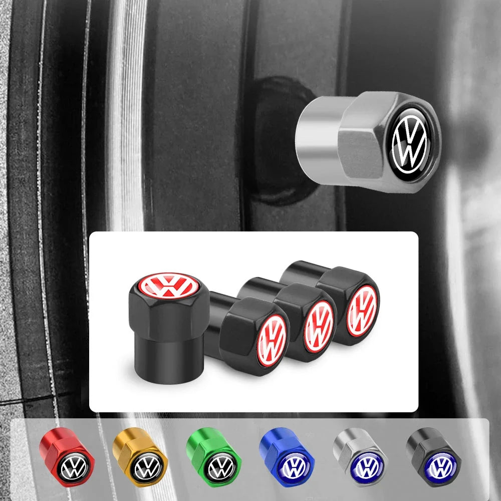 4Pcs Car Wheel Tires  Valve Caps Auto Exterior Accessories For Volkswagen GTI Golf Polo Passat RLine Magotan Jetta Bora Beetle R