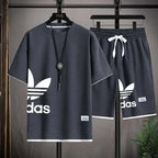 Summer 2026 New Men's pullover sportswear Set, fashionable basketball men's casual short-sleeved T-shirt + shorts two-piece set