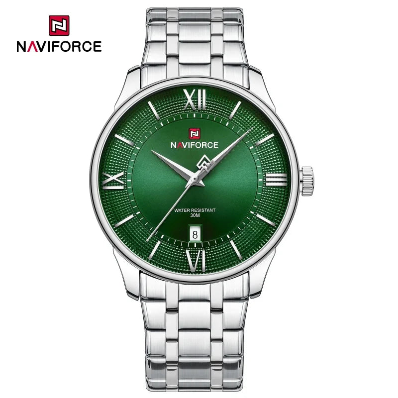 NAVIFORCE Men's Watch Classic Stainless Steel Strap 3ATM Waterproof Calendar Minimalist Dial Men's Chronograph Watch NF9272S
