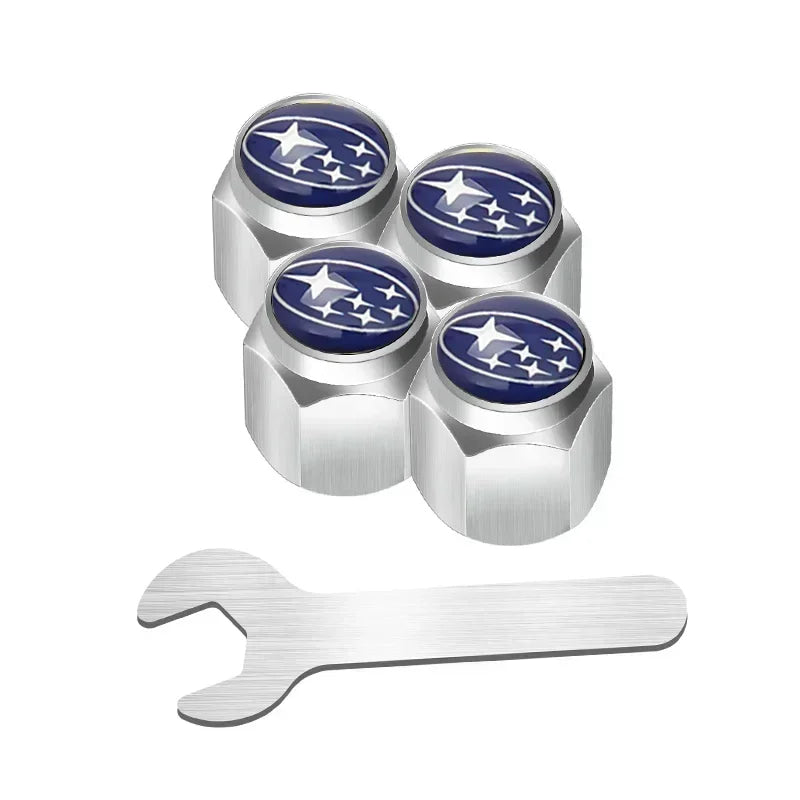 Car Wheel Tire Valve Stem Caps Air Cover with Wrench for Subaru Forester Ascent BRZ STI Exiga Legacy Outback Tribeca WRC WRX XV