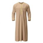 Men s Traditional Moroccan Kaftan Robe with Intricate Gold Embroidery Long Sleeves and Loose Fit for Ethnic Style Costume