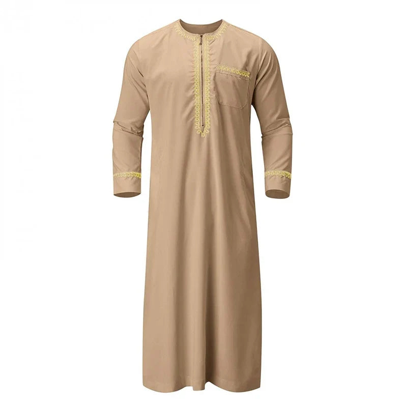 Men s Traditional Moroccan Kaftan Robe with Intricate Gold Embroidery Long Sleeves and Loose Fit for Ethnic Style Costume