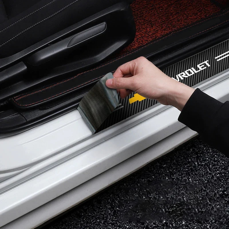 Car Door Threshold Scuff Plate Carbon Fiber Decals Stickers For Chevrolet Cruze Impala Malibu Silverado Cobalt Impala Onix Tahoe