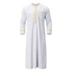 Men s Traditional Moroccan Kaftan Robe with Intricate Gold Embroidery Long Sleeves and Loose Fit for Ethnic Style Costume