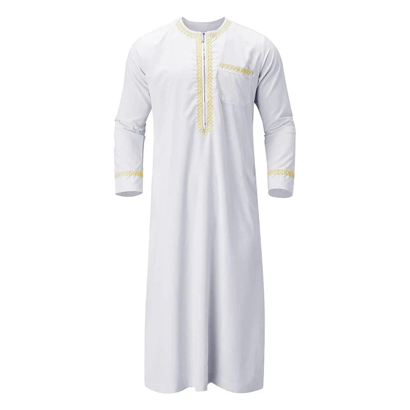 Men s Traditional Moroccan Kaftan Robe with Intricate Gold Embroidery Long Sleeves and Loose Fit for Ethnic Style Costume