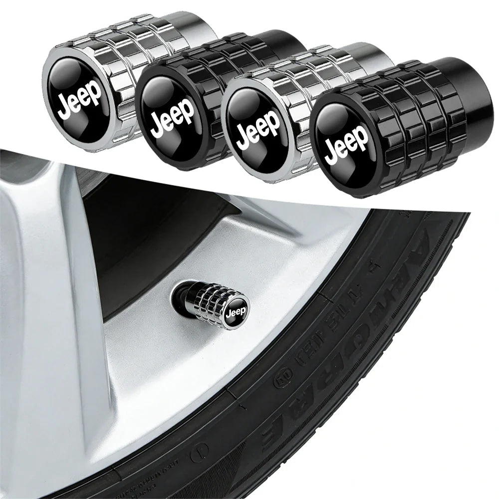 4Pcs Car Emblem Valve Cap Wheel Valves Dust Cover Tire Accessories For Jeep Wrangler Renegade Compass Gladiator Cherokee JL JK
