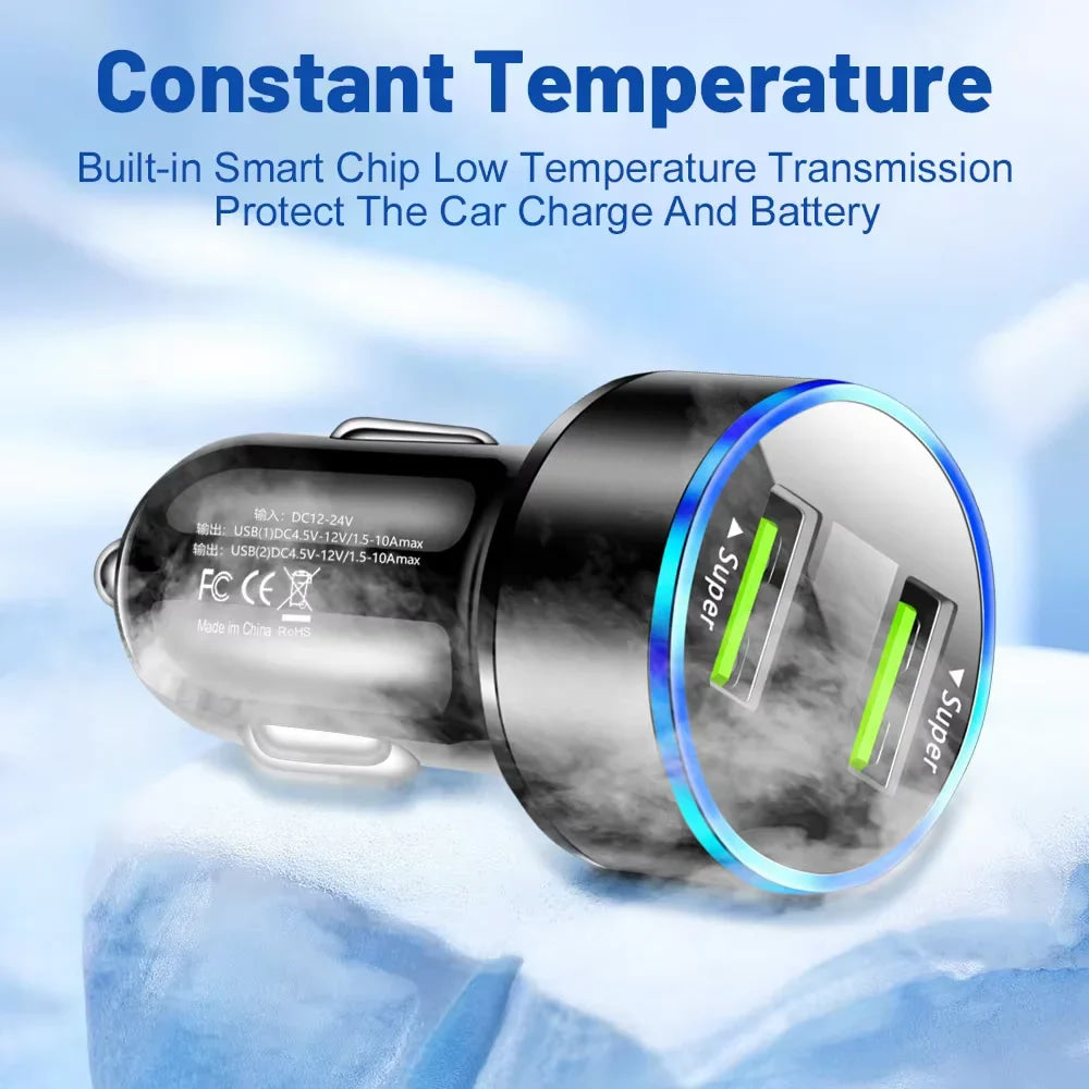 Cargador de coche de 240W, puertos USB duales, carga súper rápida de 120W con pantalla Digital, adaptador de carga rápida para IPhone, Samsung, Xiaomi