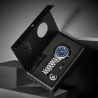 TOMI New Men's Watch Brooch Ring Gift Box Set Luxury Business Stainless Steel Strap Men's Calendar Casual Quartz Watch Reloj