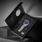 TOMI New Men's Watch Brooch Ring Gift Box Set Luxury Business Stainless Steel Strap Men's Calendar Casual Quartz Watch Reloj