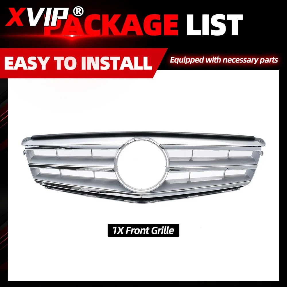 XVIP Chrome Silver Sport Style Racing Grille Bumper Grill For Mercedes Benz C-Class W204 2008-2014 C180 C200 C250 C280 C300 C350